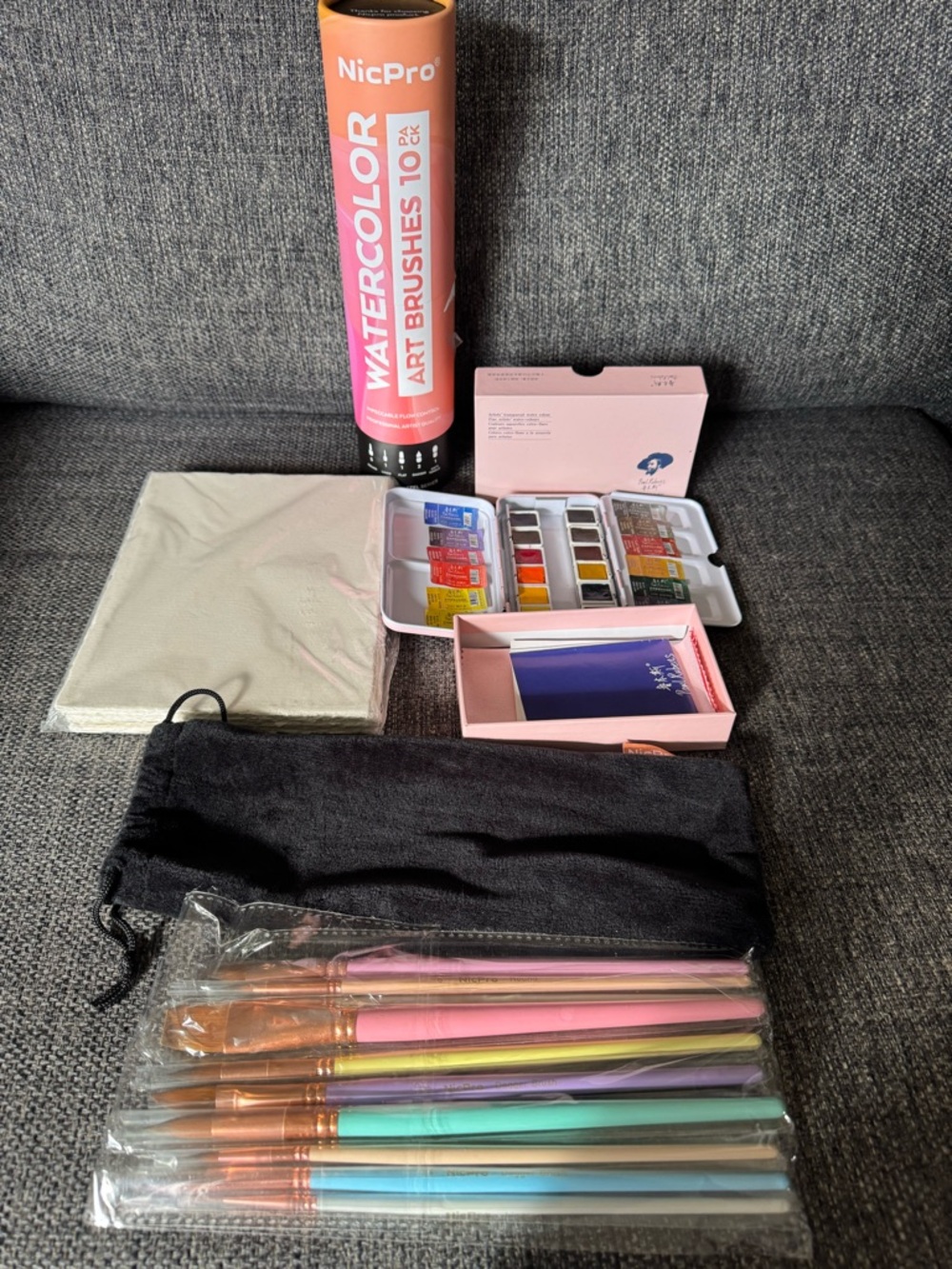 NicPro Watercolor Art Brush Set with Palette and Canvas - Multicolor